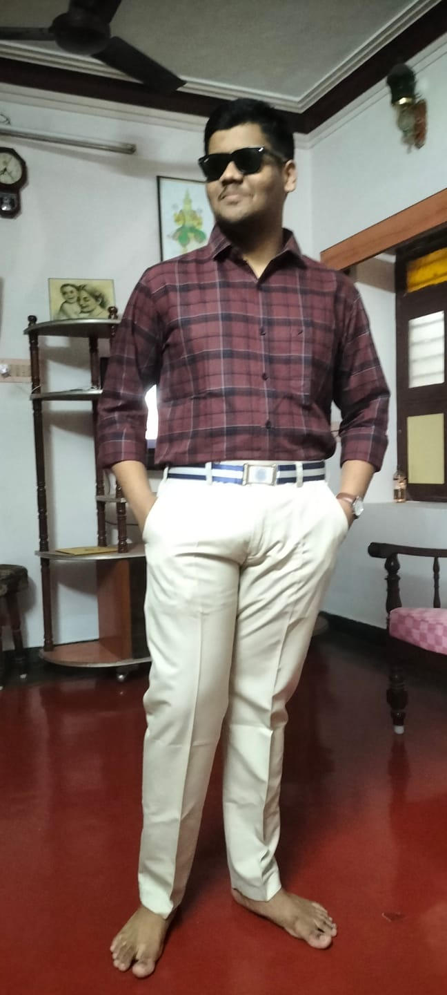 Customer photo review of Bluish Grey Rectangle Checks - Wrinkle free Formal Pant