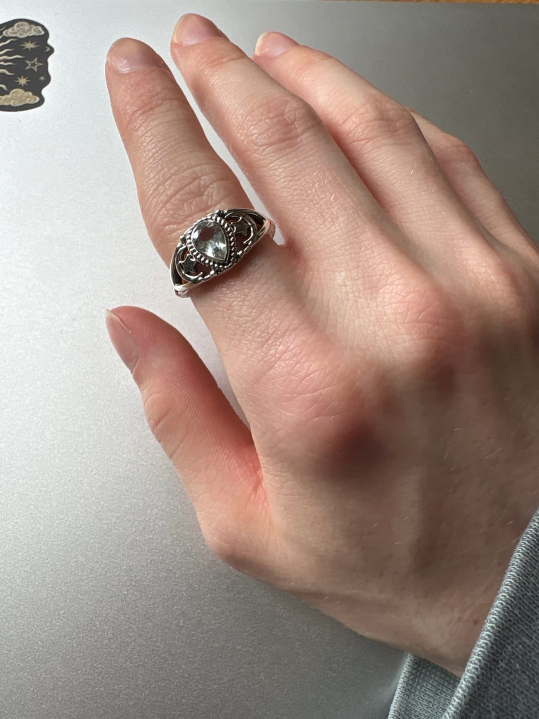 Customer photo review of Aquamarine Stars Moon Ring Sterling Silver