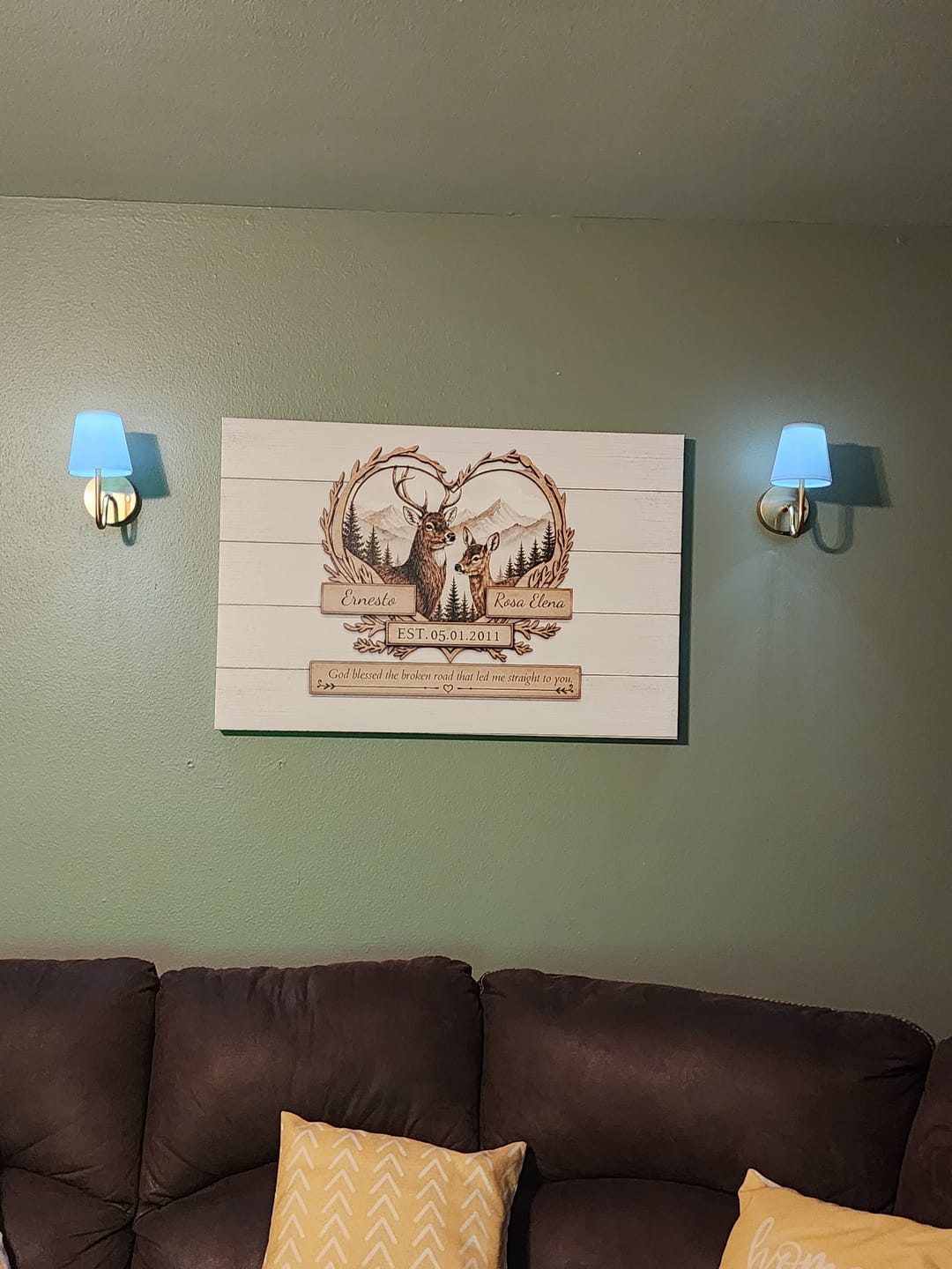 Customer photo review of "God Bless The Broken Road," Personalized Deer Couple Canvas Wall Art