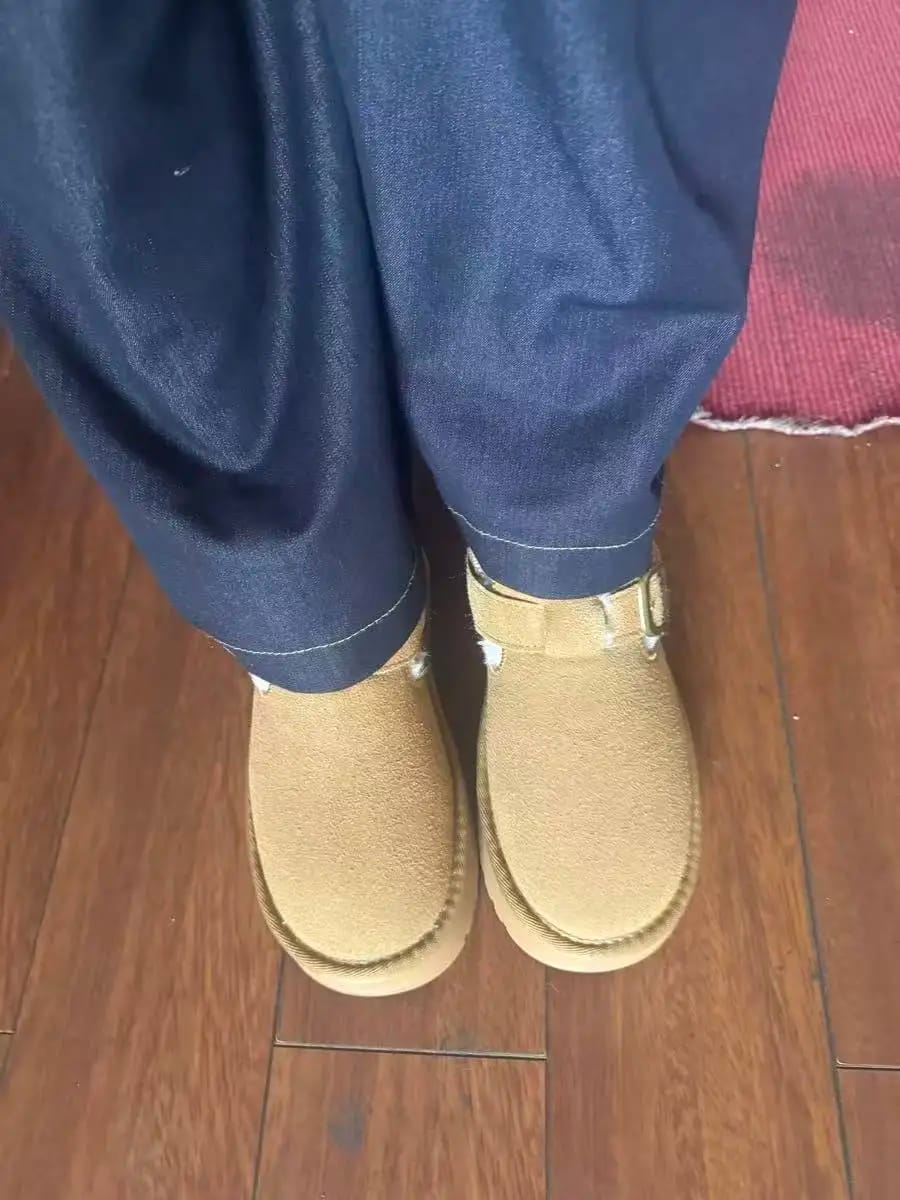Customer photo review of Lena Slip-On Suede Platform Ankle Booties
