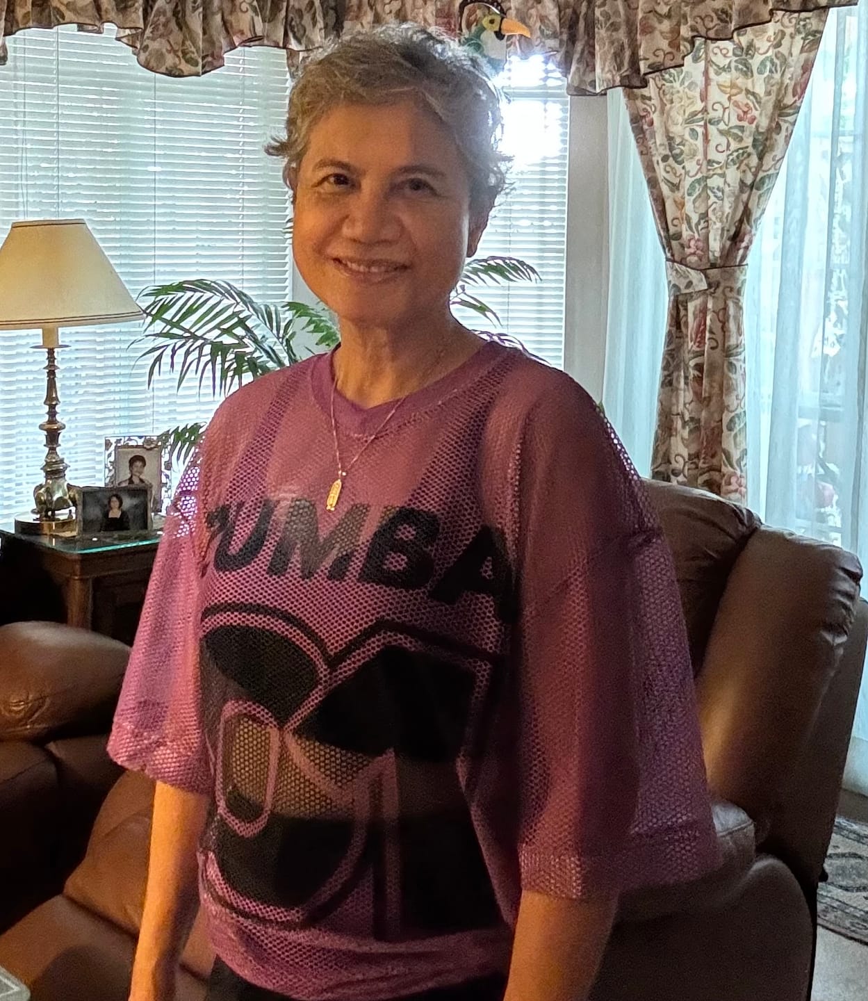 Customer photo review of Ultrabright Oversized Mesh V-Neck Top