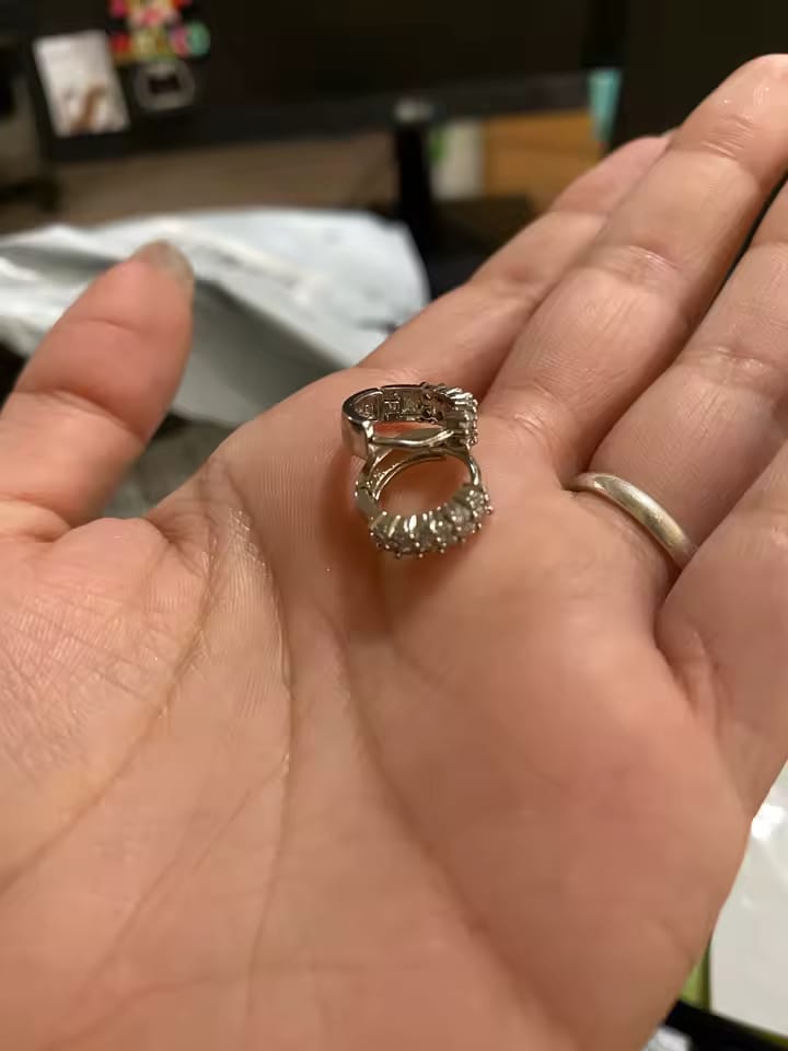 Customer photo review of Crystal Charm Silver-Tone Stainless Steel Hoop Earrings