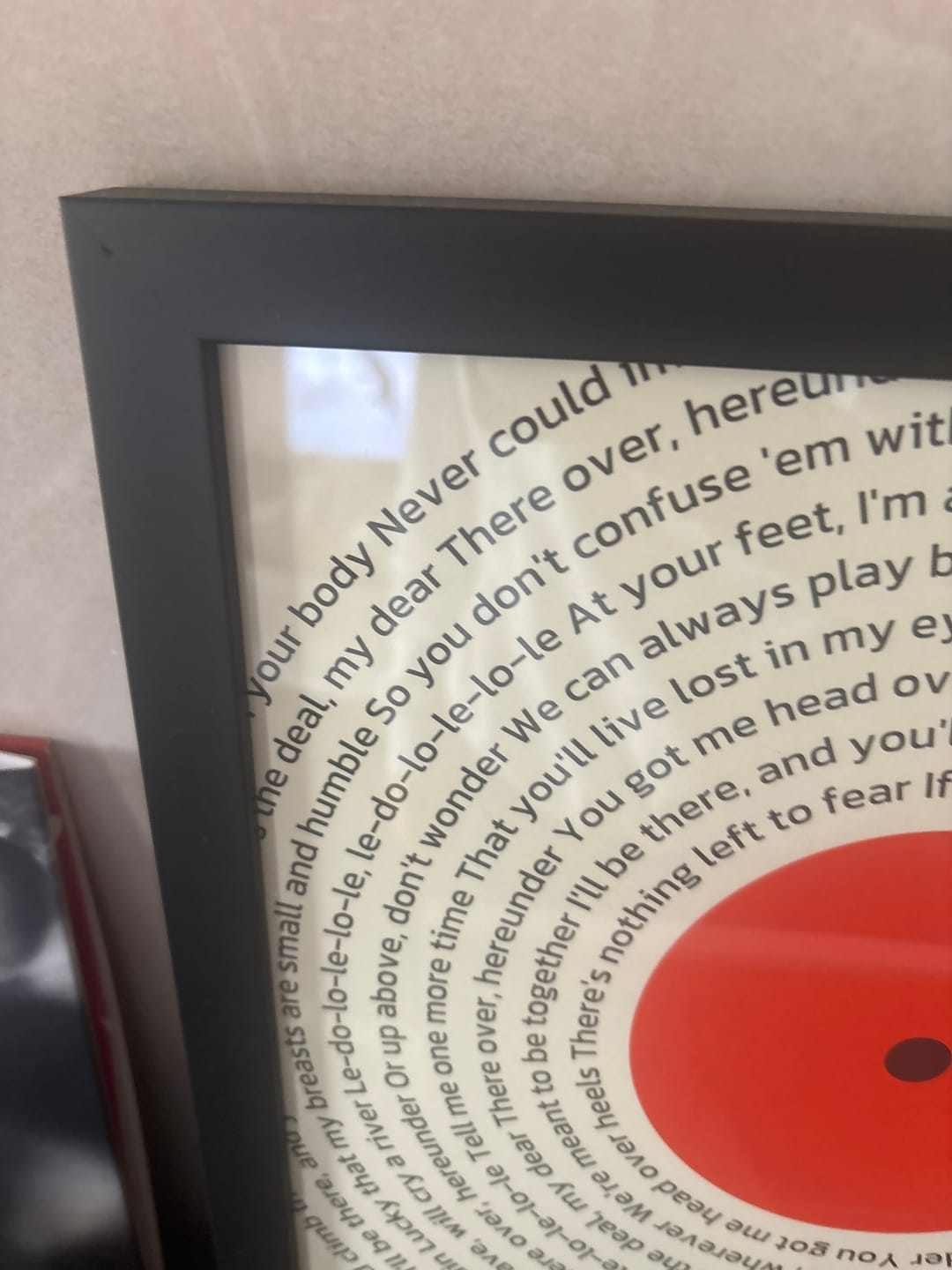 Customer photo review of Personalised Song Lyrics Print | Custom Music Wall Art Gift