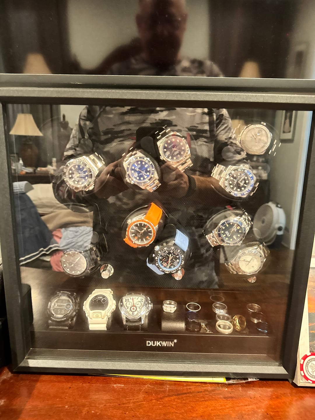 Customer photo review of 12 Watch Winders for Automatic Watches with 6 Extra Storage Aurora Blue LED Light - Black