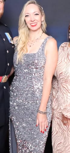 Customer photo review of Monroe Sequin Gown by HELSI - RENTAL