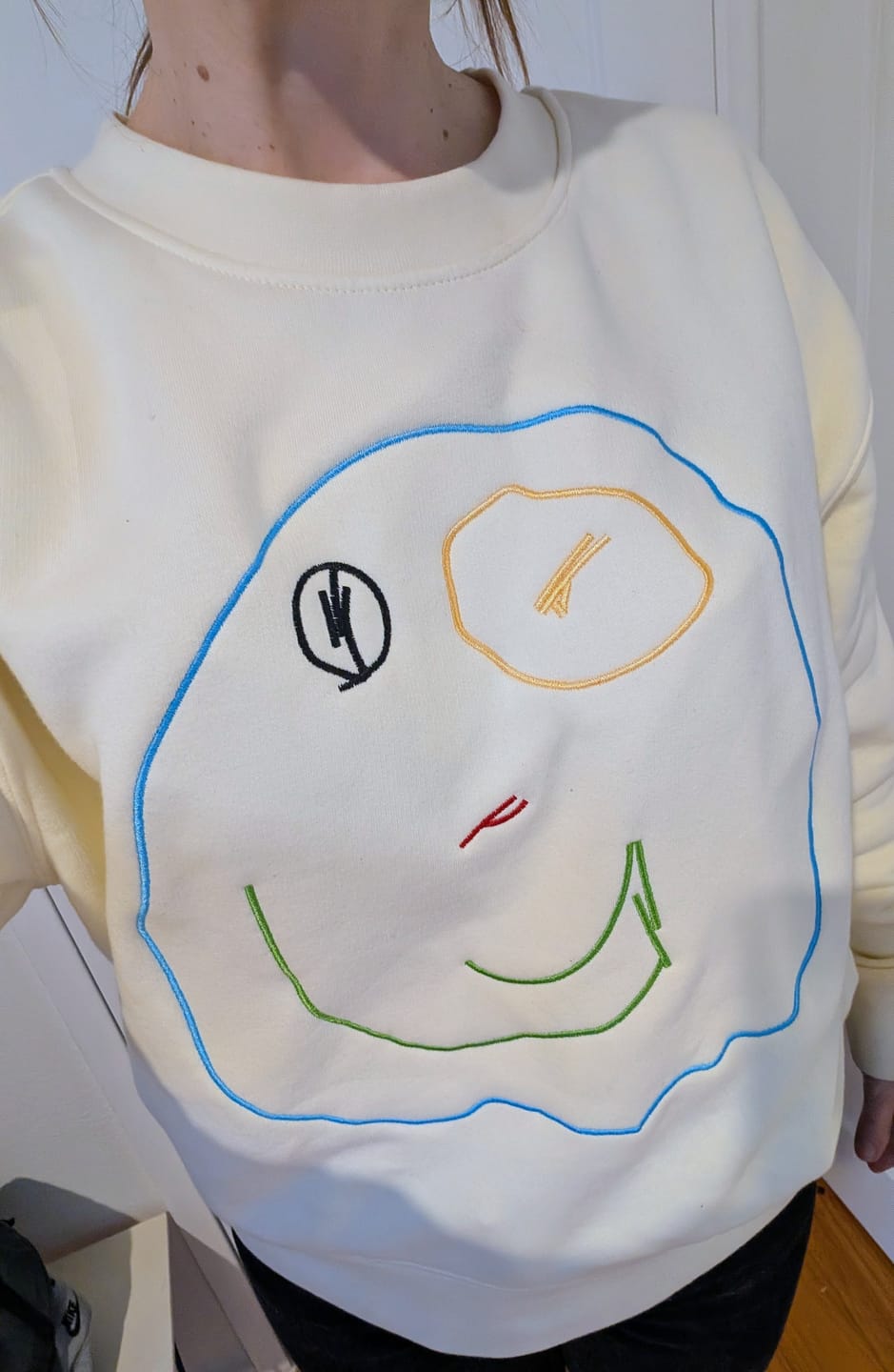Customer photo review of CUSTOM Women's Oversized Kid's Drawing Crew
