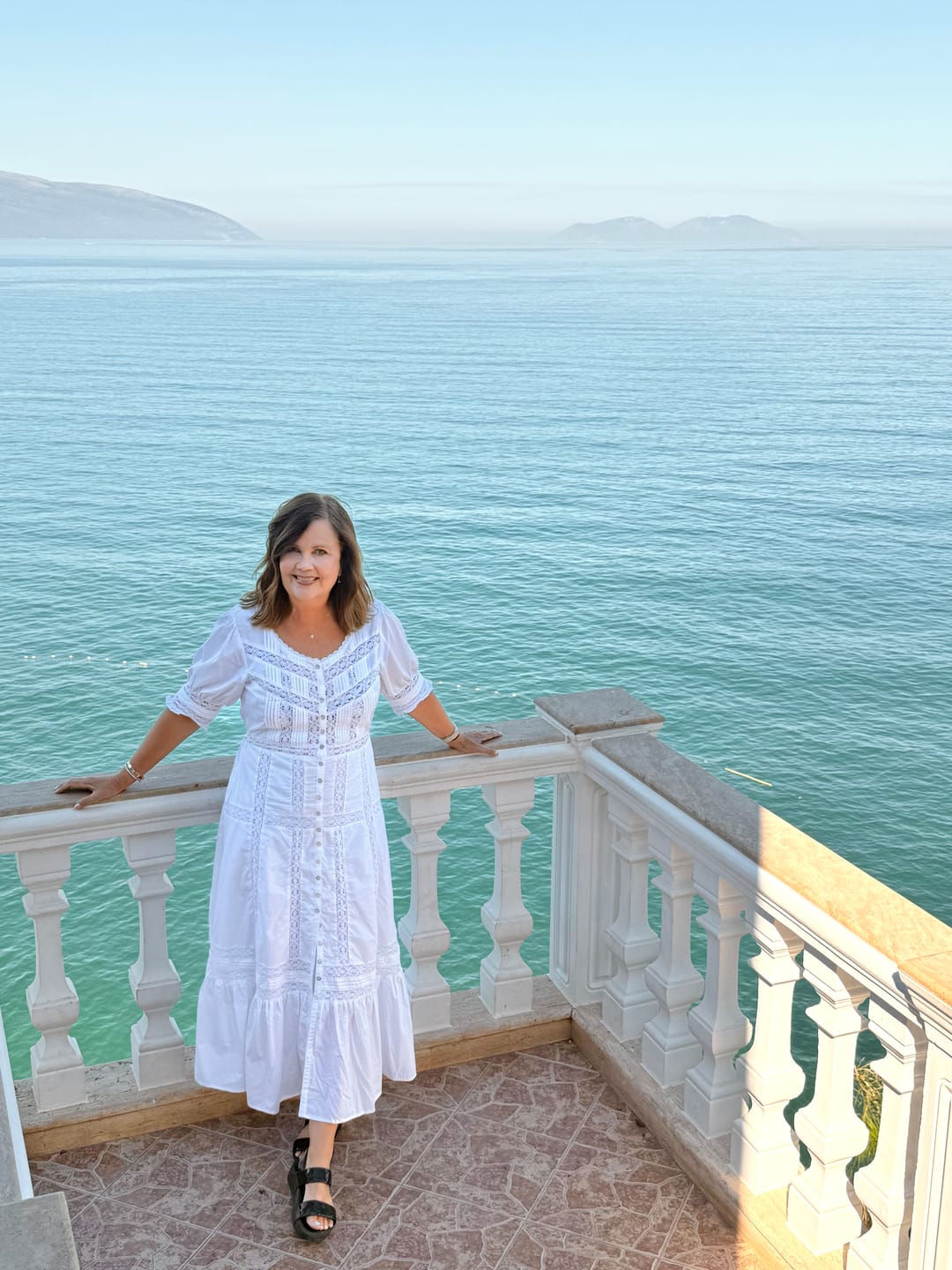 Customer photo review of Lucia Soft White Cotton Maxi Dress