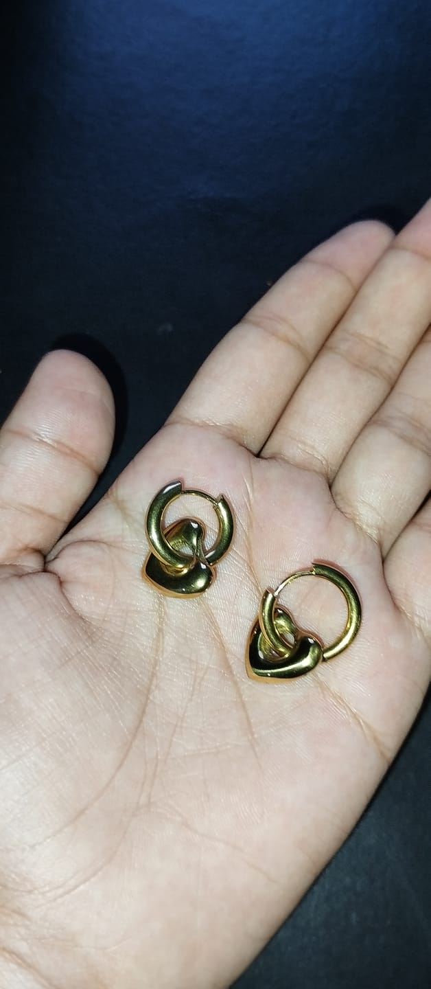 Customer photo review of Gold Heart Hoop Drop Earrings