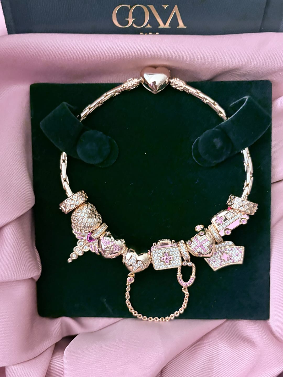 Customer photo review of Sterling Silver Nurse's Pride Charms Bracelet Set With Enamel In 14K Gold Plated (Includes bracelet and all charms shown)