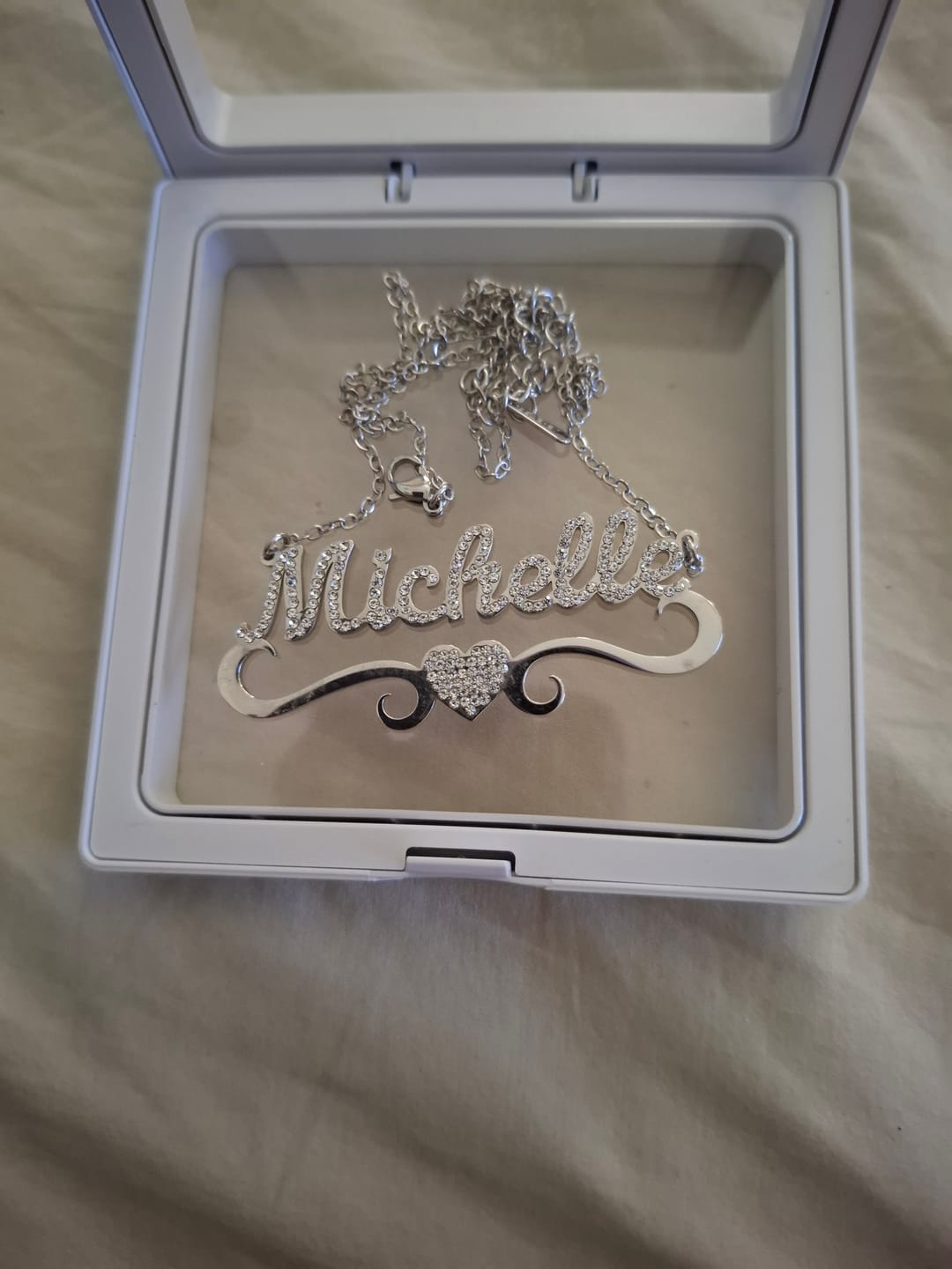 Customer photo review of Kids Iced Heart Name Necklace