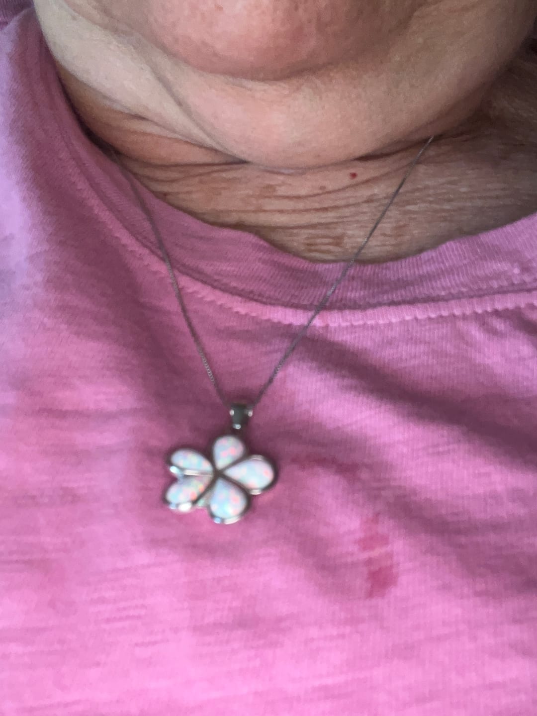 Customer photo review of Hawaiian Plumeria Flower White Opal Stone Pendant Necklace - 925 Silver