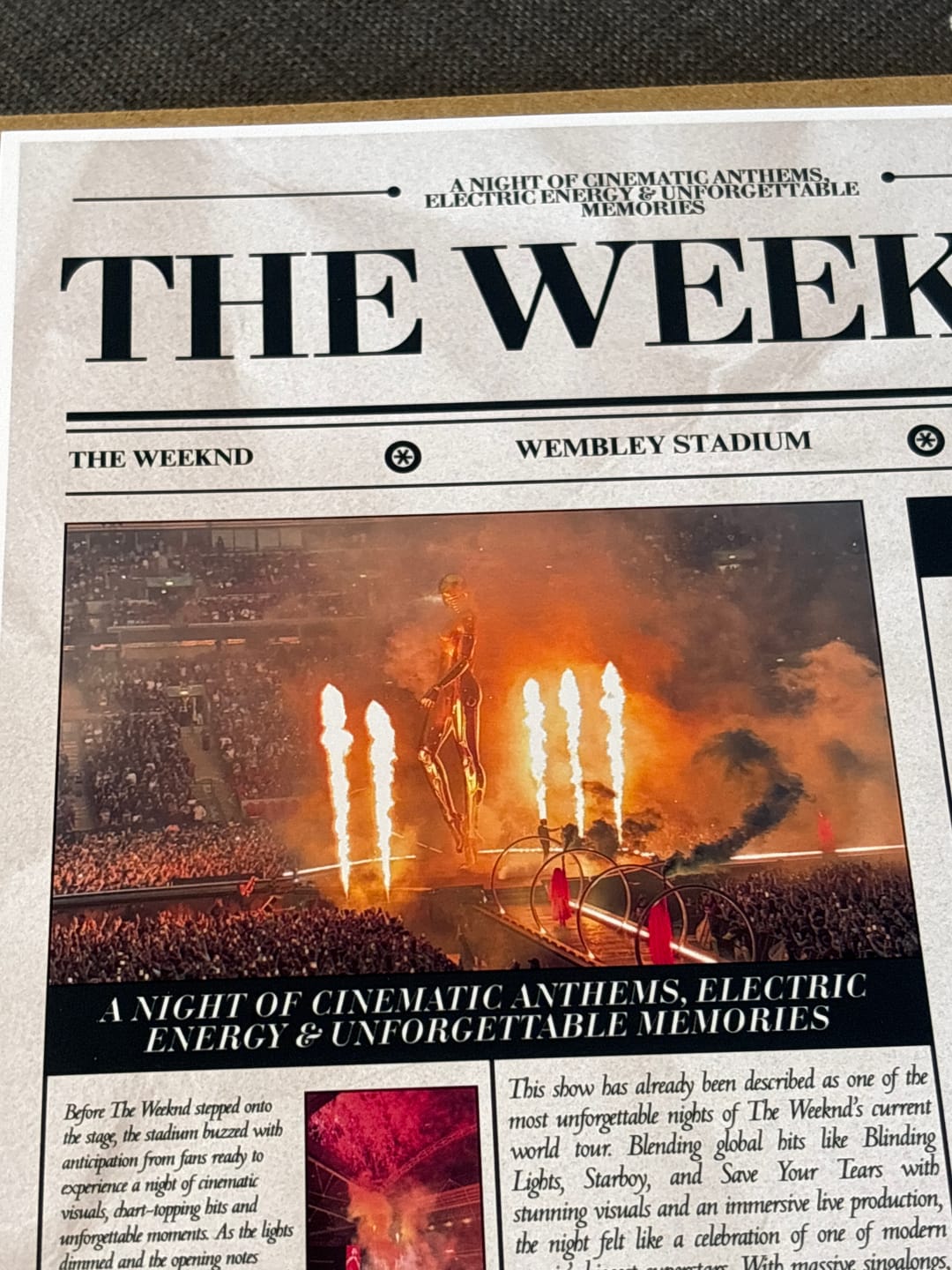 Customer photo review of The Weeknd - Personalised Newspaper Style Concert Poster