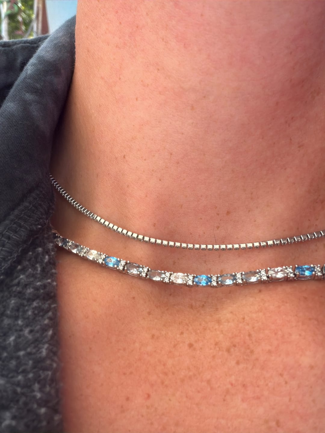 Customer photo review of 3MM Blue Ovals Tennis Chain - White Gold
