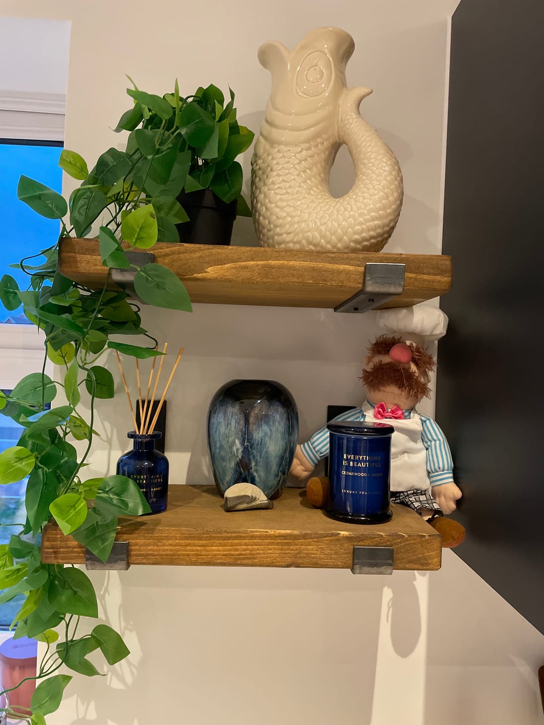 Customer photo review of Set of 2 | Rustic Wooden Wall Shelves with Industrial Style Bracket | 20cm depth