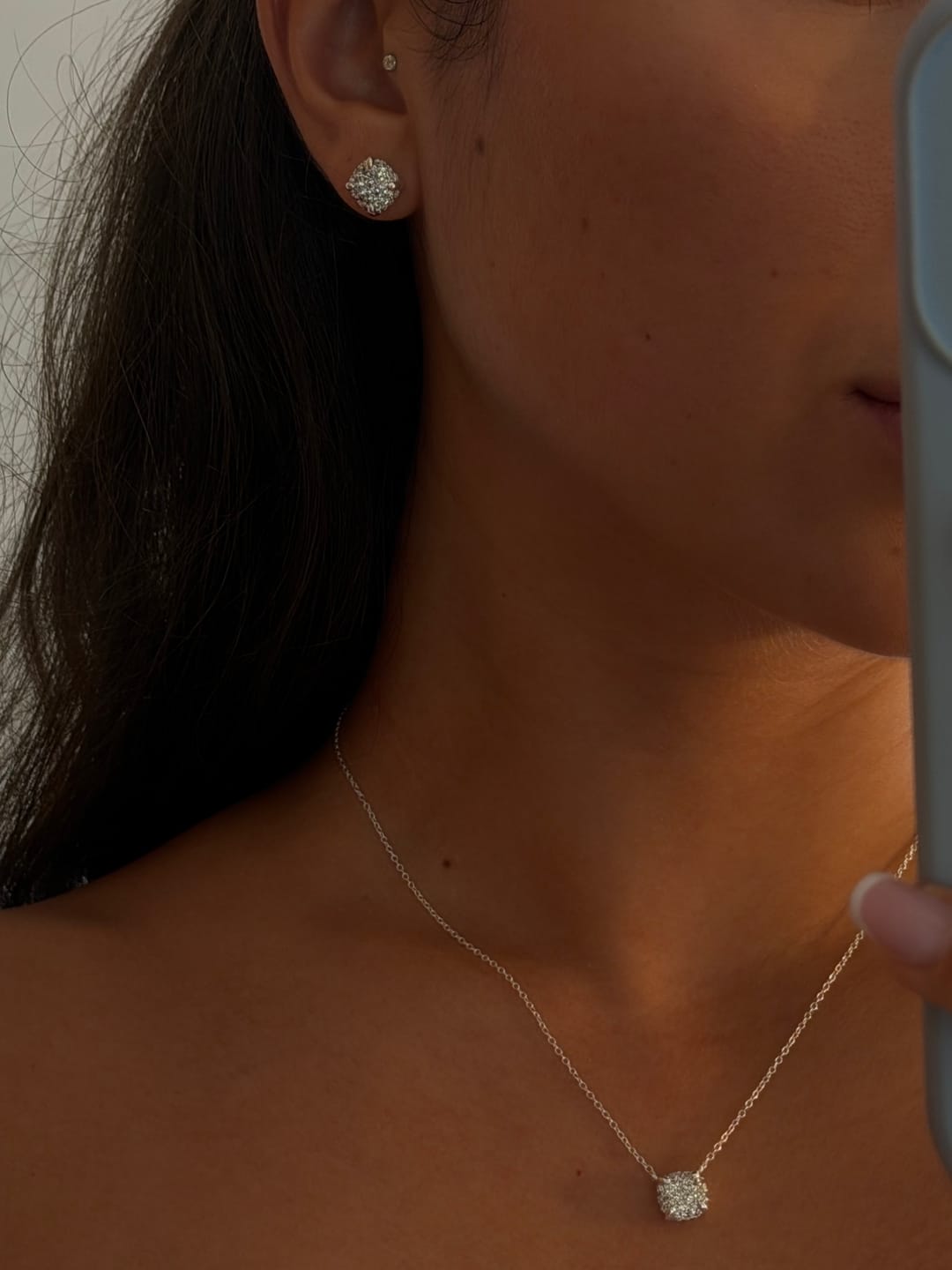 Customer photo review of Square Pavé Stud Earrings