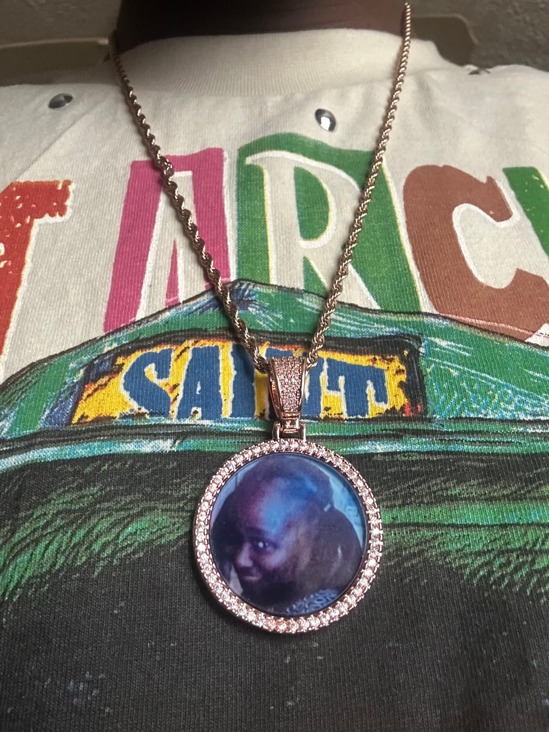 Customer photo review of Custom Diamond Studded Angel Wing Photo Necklace