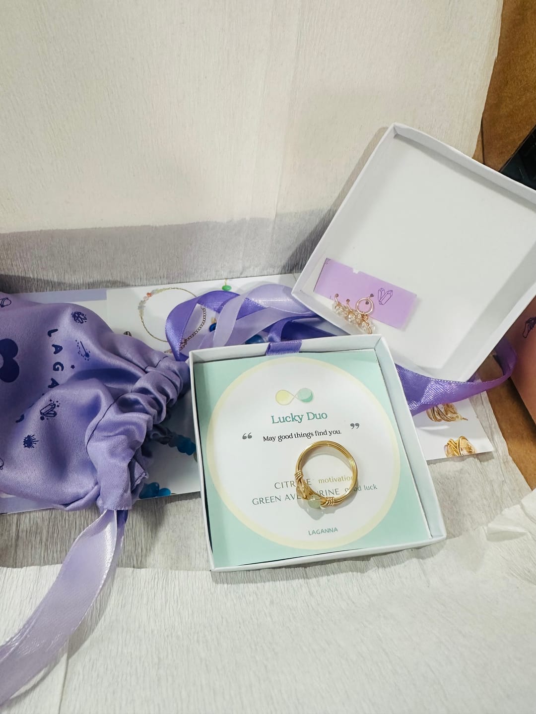 Customer photo review of Lucky Duo Ring | Green Aventurine & Citrine
