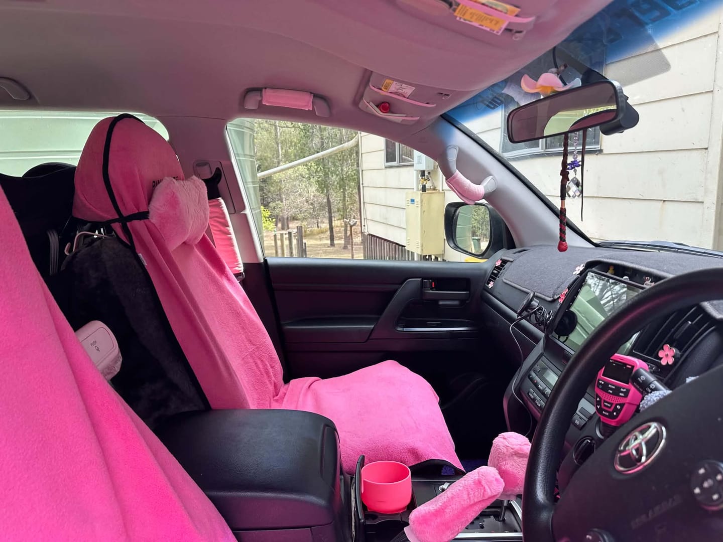 Customer photo review of Waterproof Car Seat Towel – Pink | Towel Society