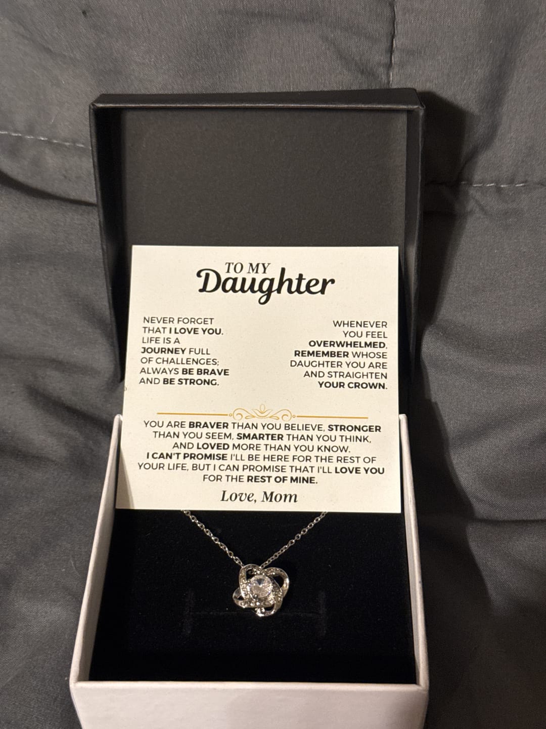 Customer photo review of To My Daughter - From Mom - Love Knot Necklace Gift Set - SS557