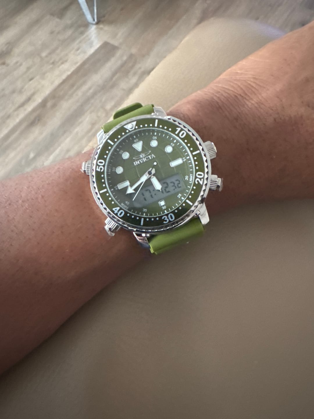 Customer photo review of Invicta Men's Pro Diver 47mm Dual Time Watch Army Green