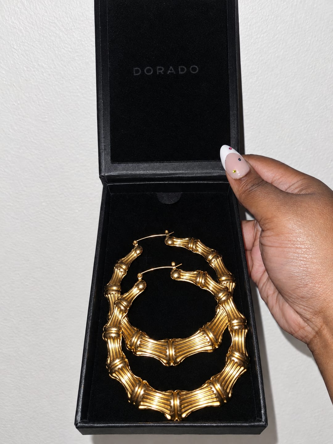 Customer photo review of Bamboo Hoop Earrings