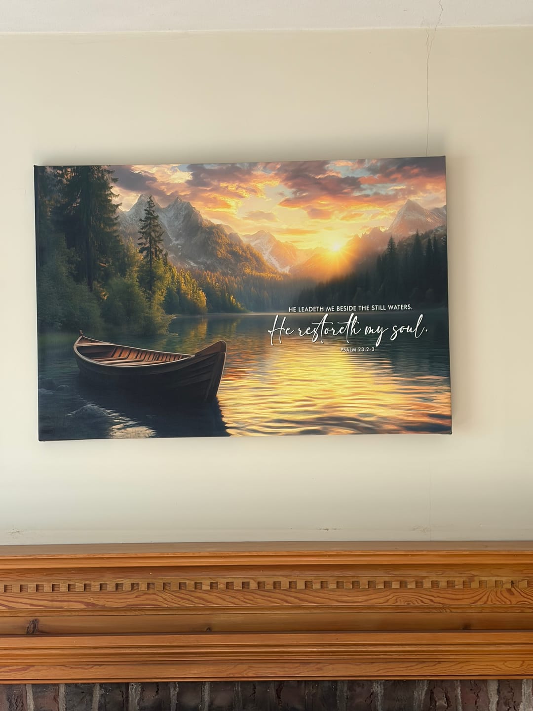 Customer photo review of He Leadeth Me Beside The Still Waters Psalm 23:2-3 Bible Verse Wall Art Canvas
