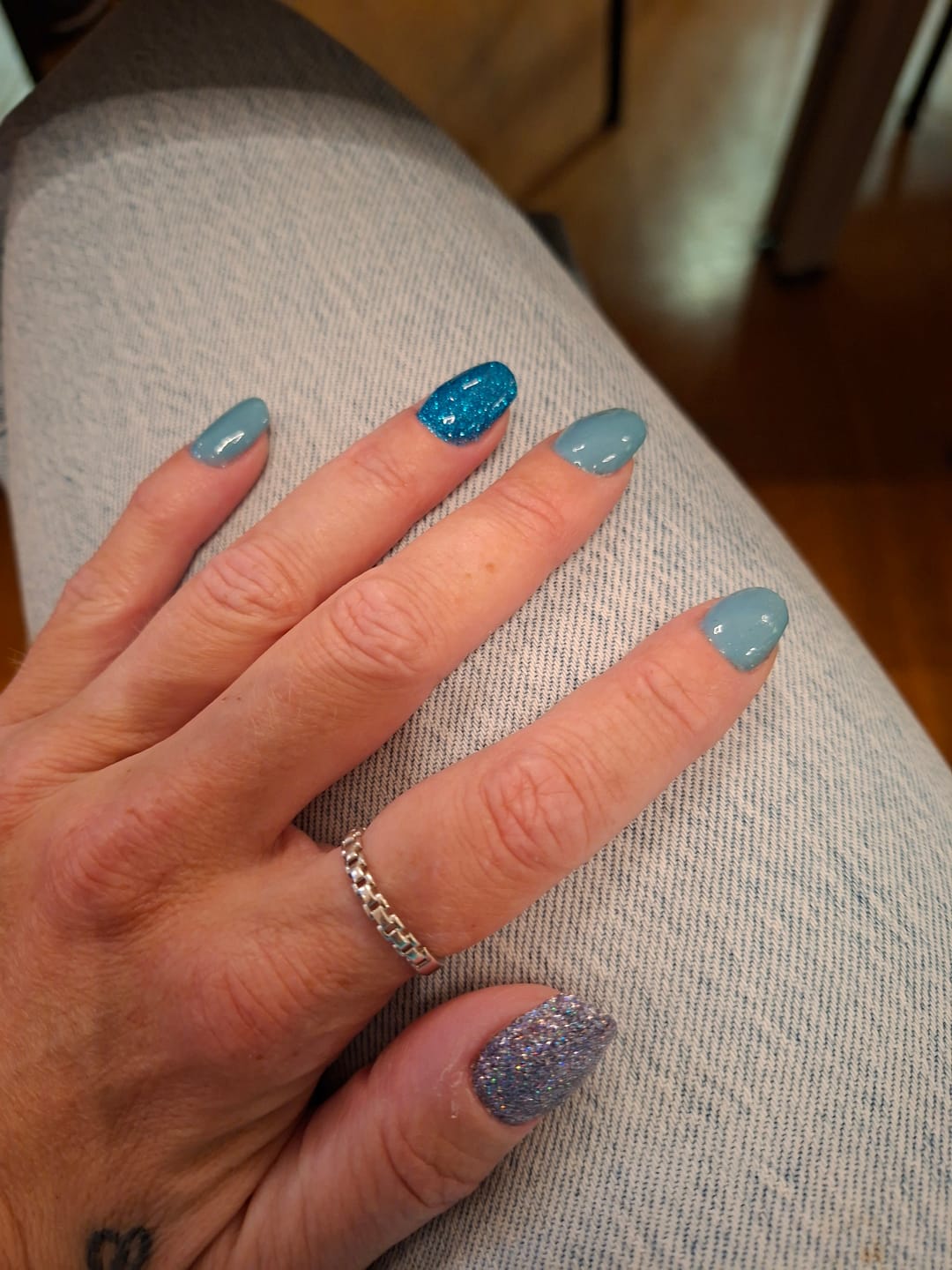 Customer photo review of Haze Blue Dipping Powder
