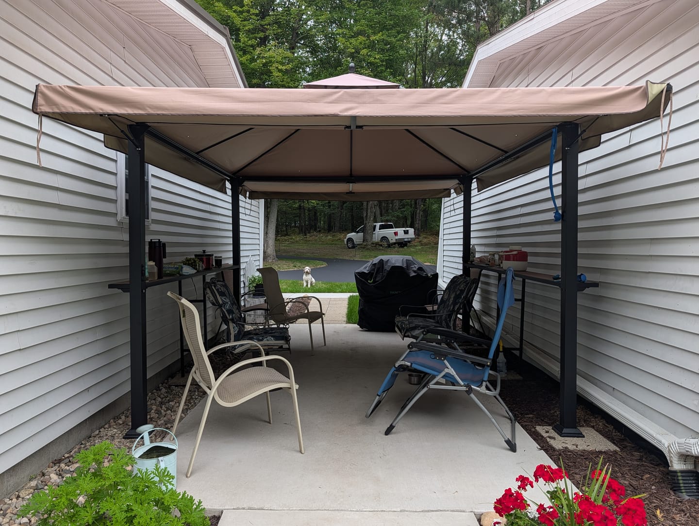 Customer photo review of Shade N' Shelters 10' x 10' Prescott Gazebo w/ Awning & Bar - Accessory Bar Kit