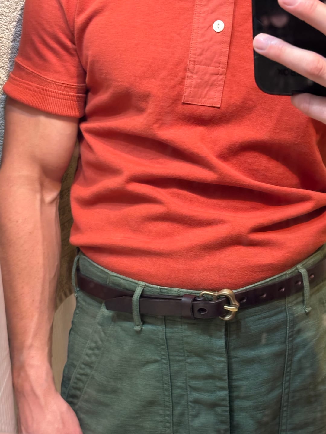 Customer photo review of Natural Brass Buckle Full-Grain Cowhide Belt - Brown