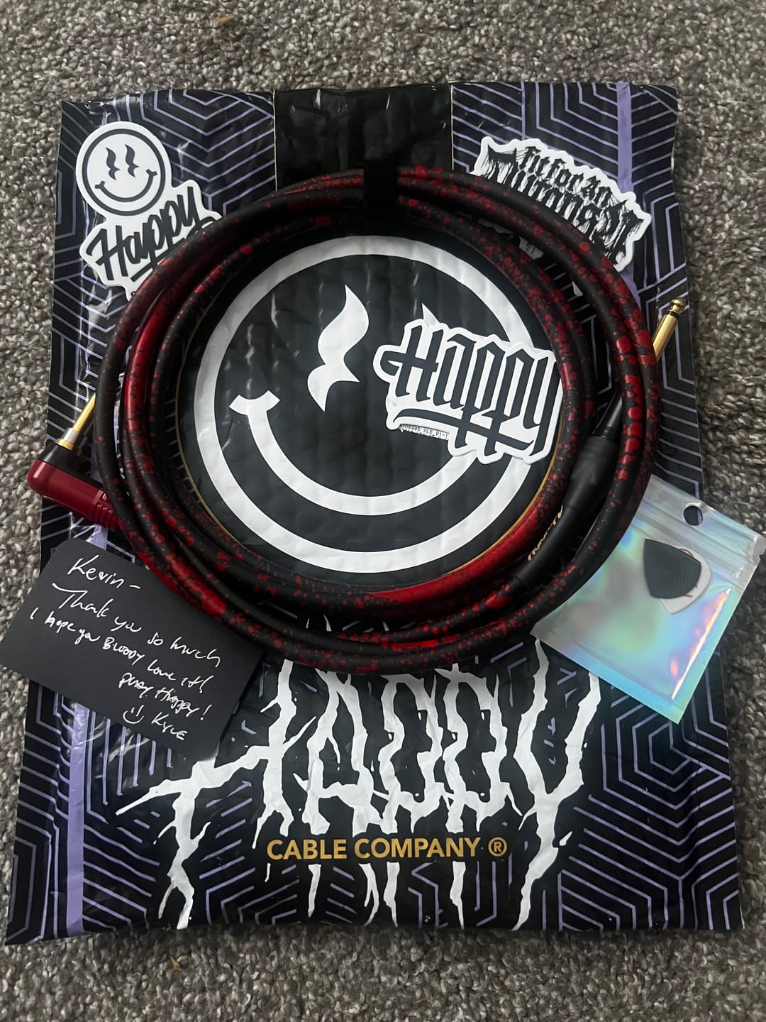 Customer photo review of Happy Bloodline Silent Guitar Cable - Horrorwood Dan Sugarman Premium Low Noise Instrument Cable
