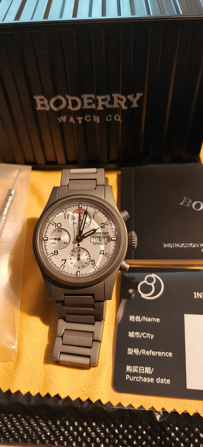 Customer photo review of LANDMASTER Chronograph – Titanium Automatic Tritium Field Watch | White-bracelet