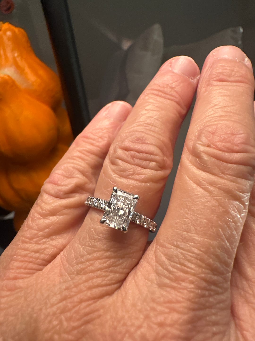 Customer photo review of Casey 1.5 Carat Radiant Cut Hidden Halo Pave Lab Grown Diamond Ring in 10k White Gold