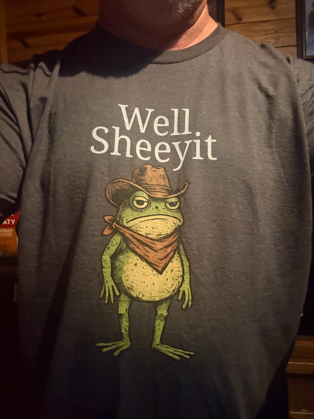 Customer photo review of Well Sheeyit Cowboy Frog Shirt