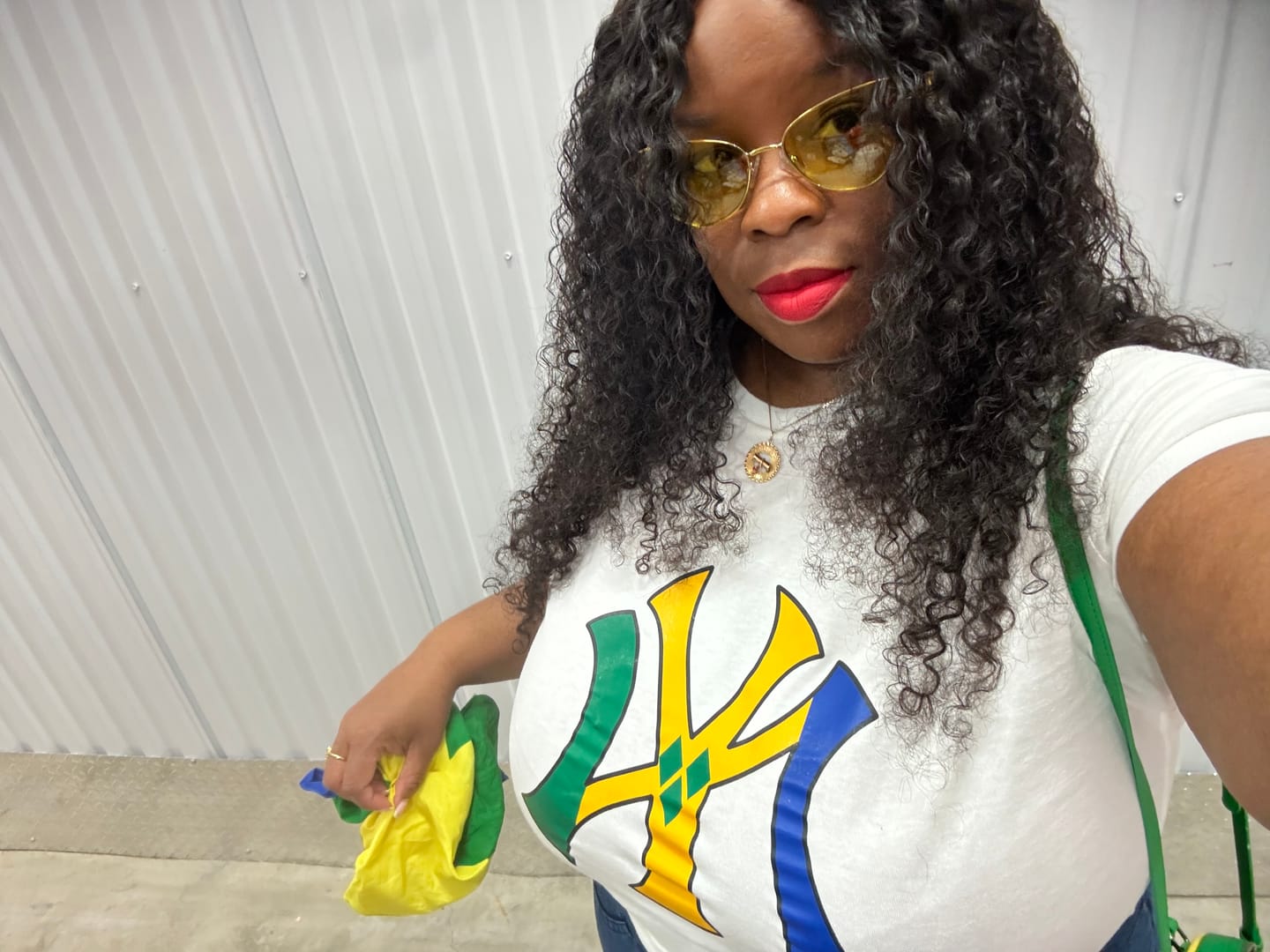 Customer photo review of CUSTOM ORDER: Caribbean Flags x NY Baby Tee [Read Description]