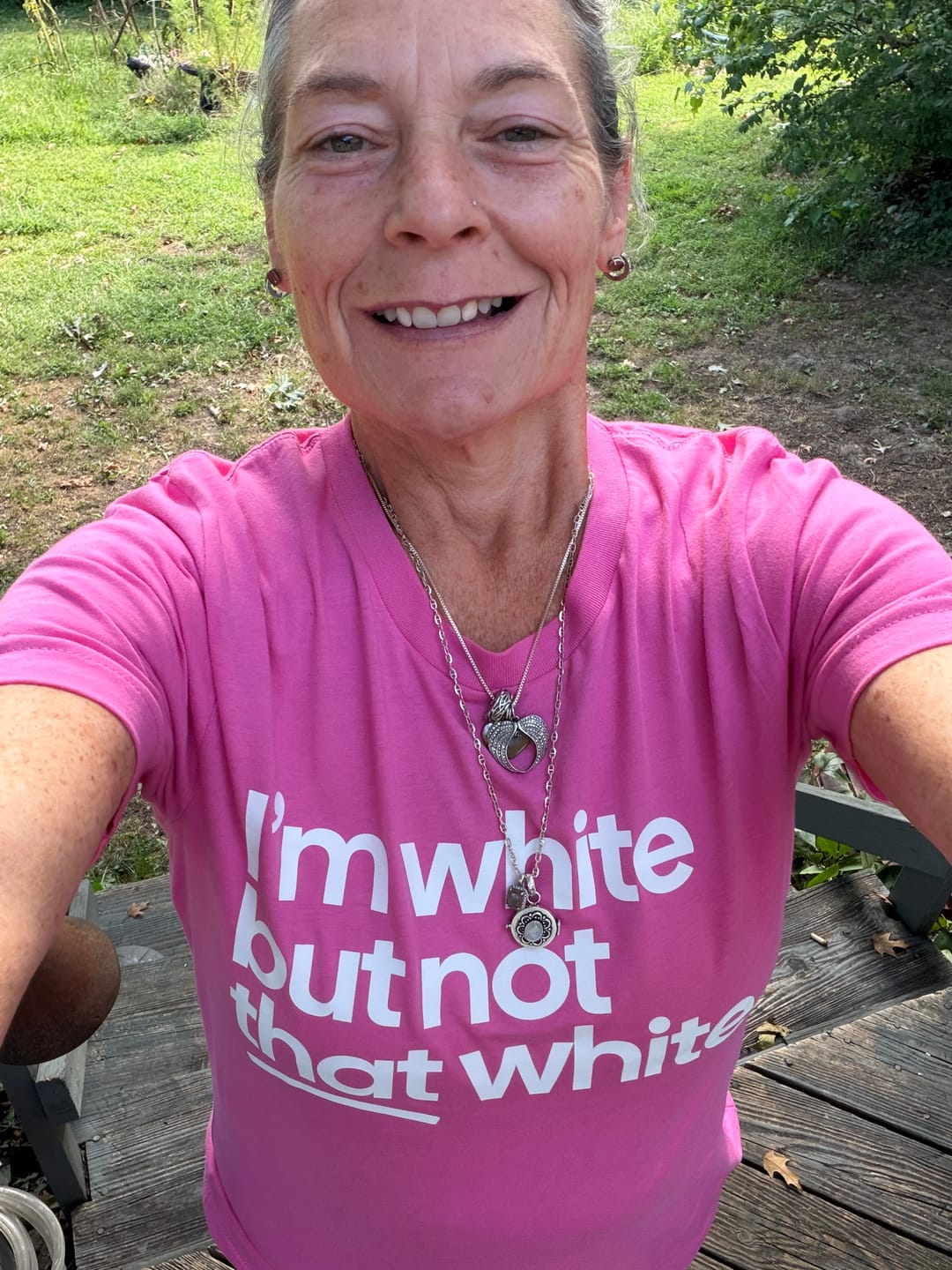 Customer photo review of I’m white but not that white Unisex Tee