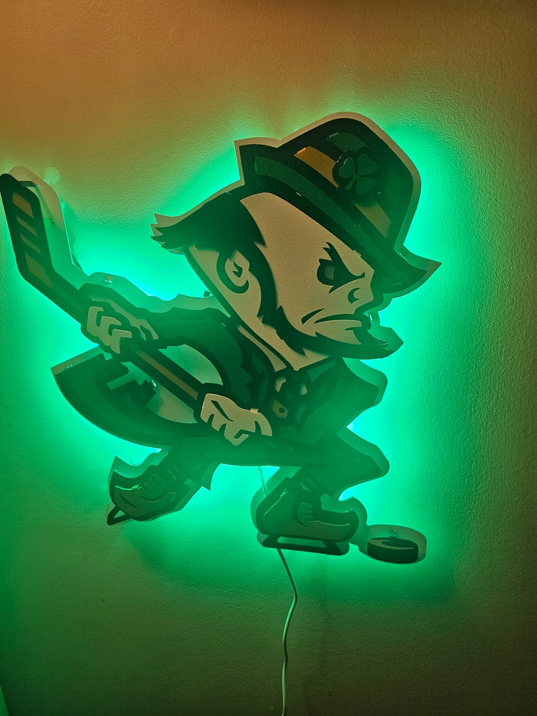 Customer photo review of Notre Dame Fighting Irish Hockey Leprechaun 3D Vintage Metal Wall Art