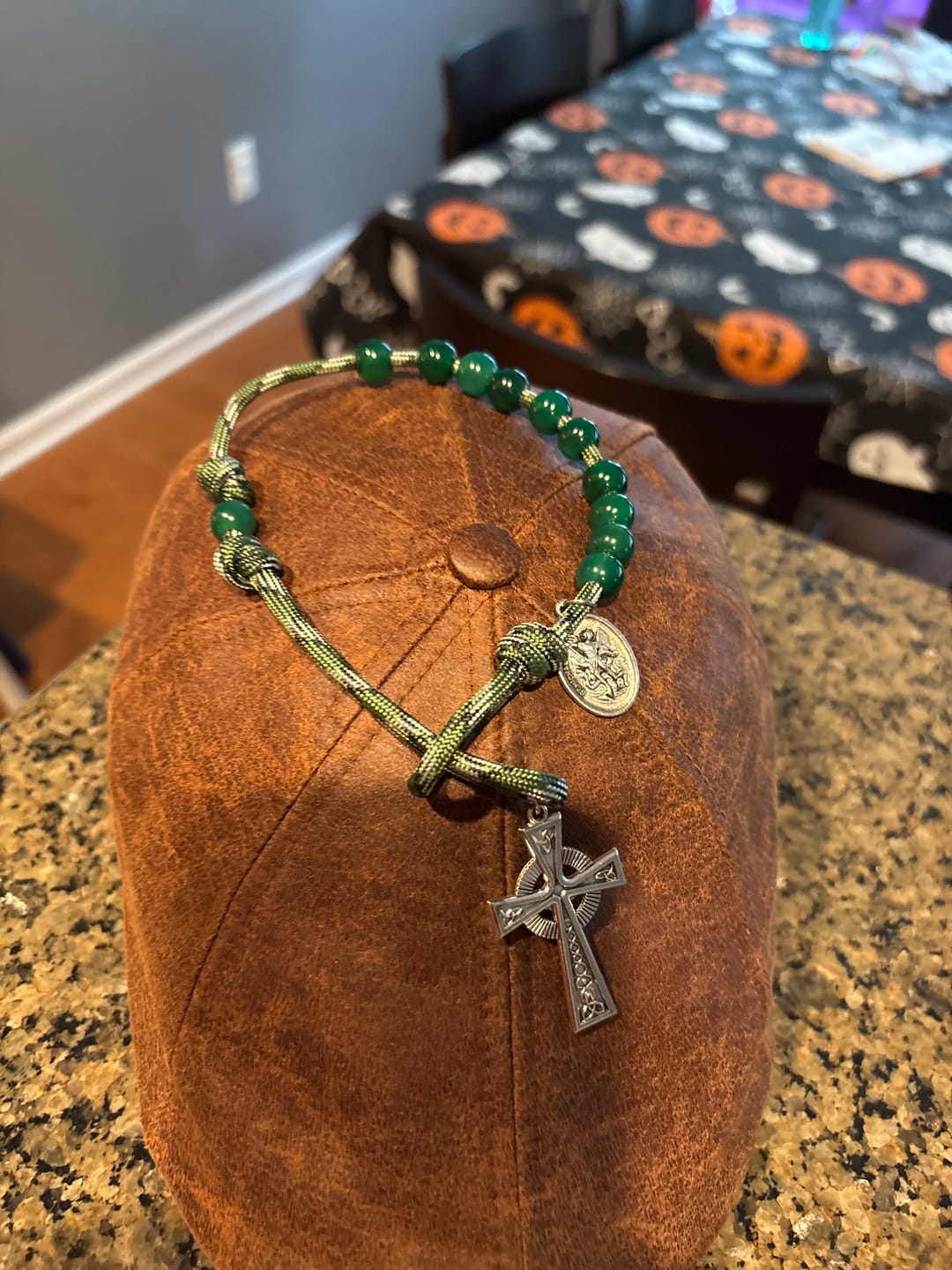 Customer photo review of Christianartworkshop Green Aventurine Easter Pocket Rosary with St. Michael Pendant and Celtic Cross