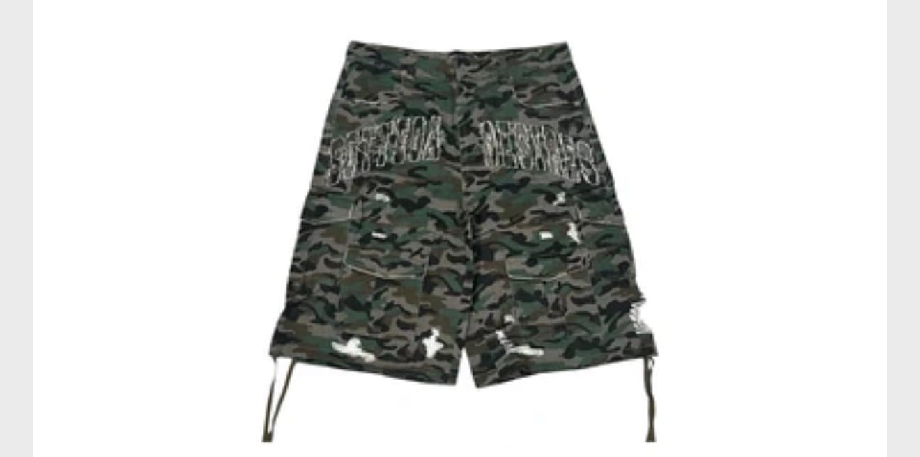 Customer photo review of Bottega Desires Camo Cargo Distressed Shorts