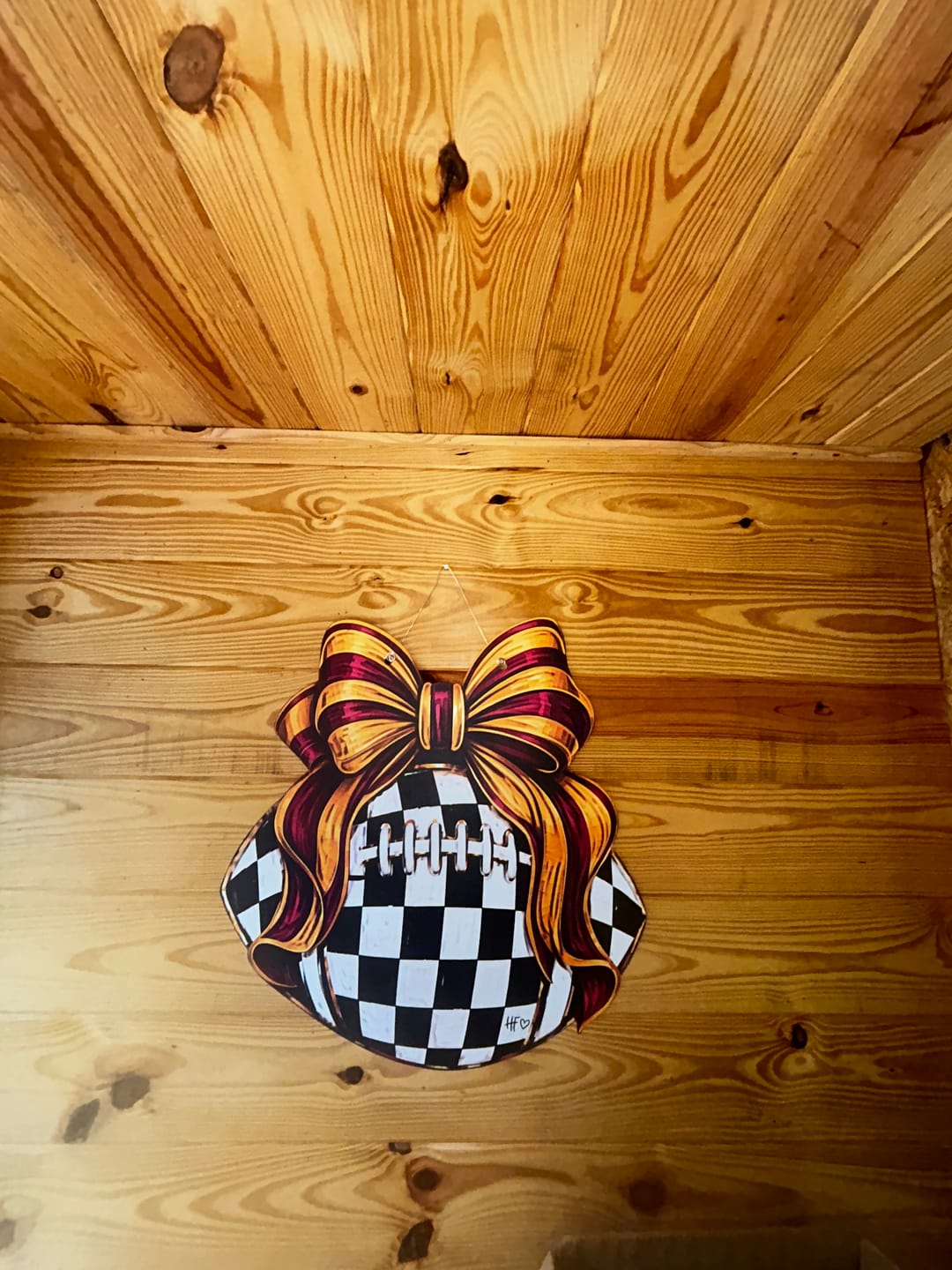 Customer photo review of Checkered Football Bows Garnet Gold Door Hanger