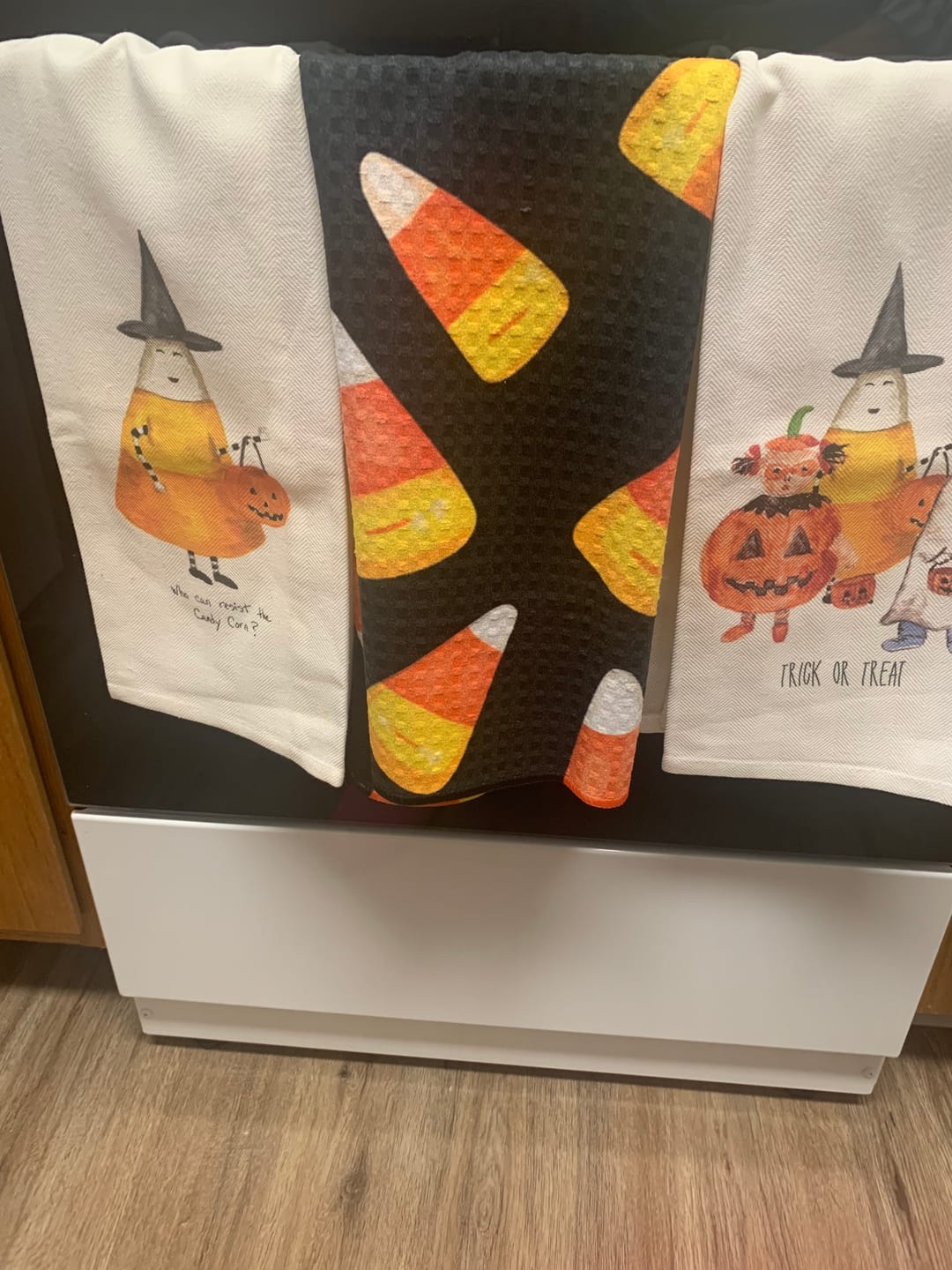 Customer photo review of French Graffiti Halloween Gang Dishtowel