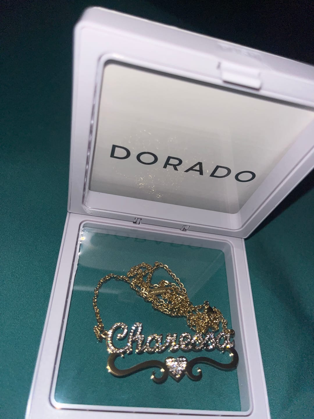 Customer photo review of Iced Heart Name Necklace