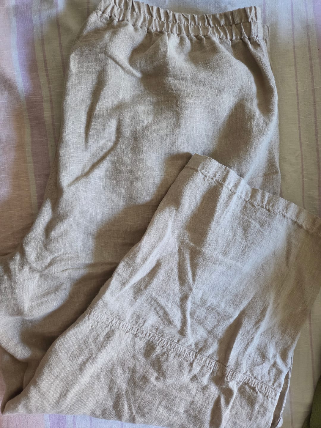 Customer photo review of Straight Beige Linen Trousers