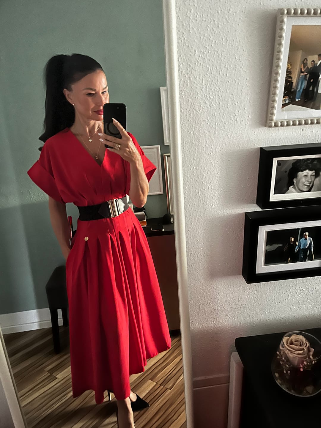 Customer photo review of Rossa Dress – Red Crepe Viscose