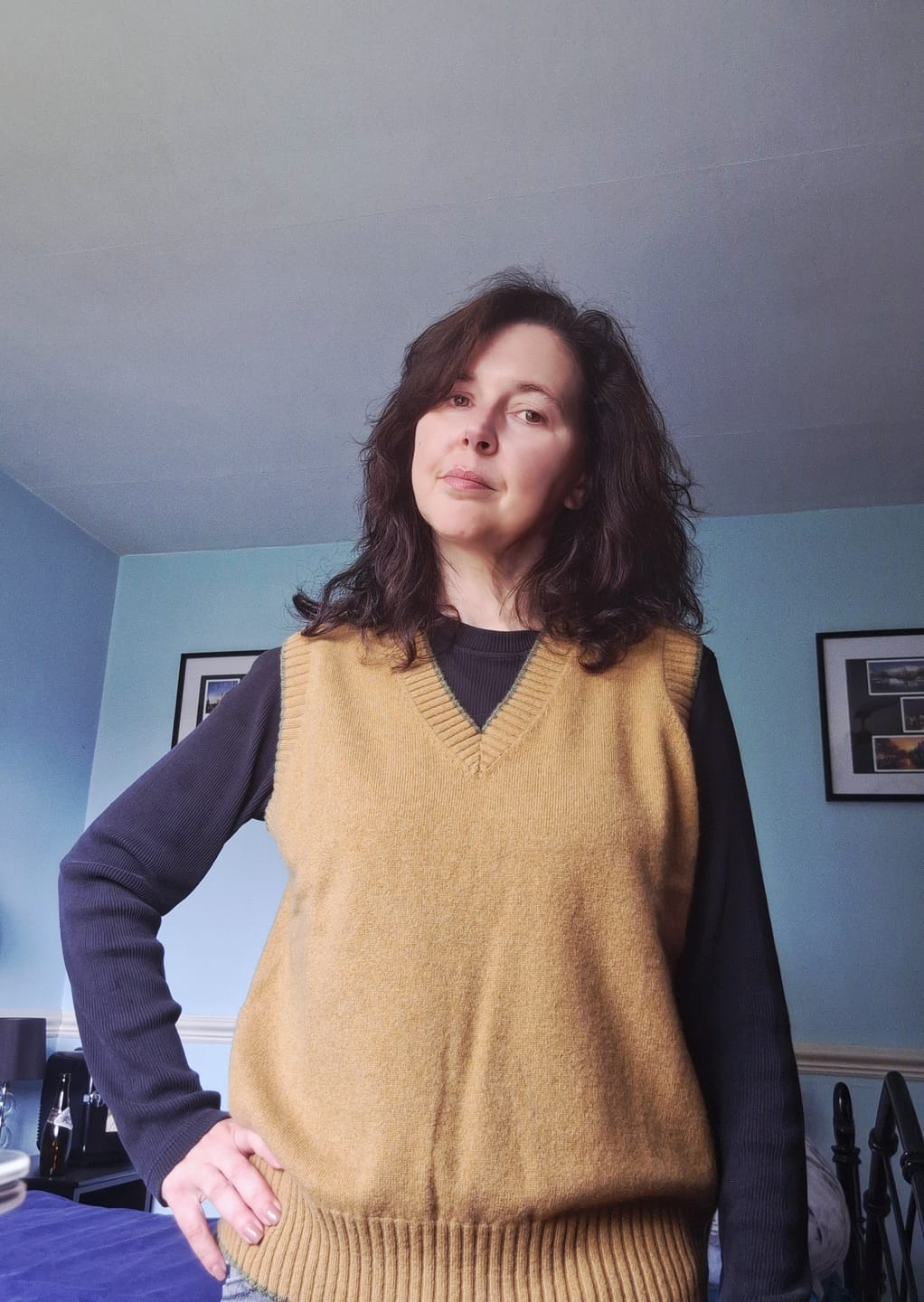 Customer photo review of Brand New Mustard Gold and Olive Cashmere V Neck Tank Top Medium UK 12-14