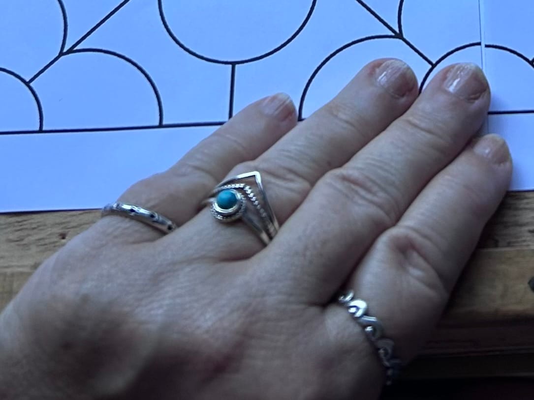 Customer photo review of Chevron Turquoise Stone Ring Sterling Silver