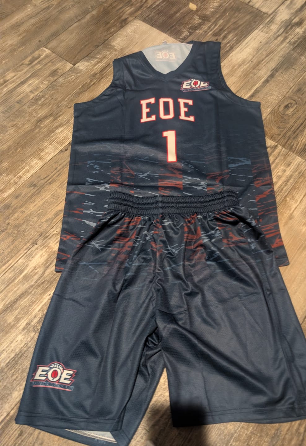 Customer photo review of Custom Navy White Personalized Scratches Pattern Sports Uniform Basketball Jersey