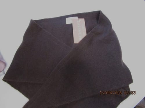 Customer photo review of Brand New Black Coffee Recycled Cashmere Triangle Scarf