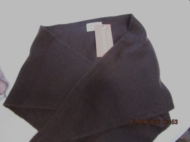 Customer photo review of Brand New Black Coffee Recycled Cashmere Triangle Scarf