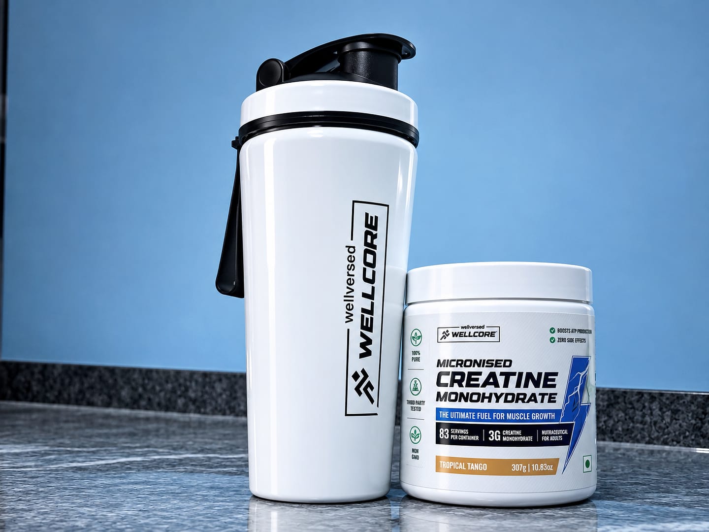 Customer photo review of Wellcore - Micronised Creatine Monohydrate (83 Servings, Tropical Tango) + Premium Steel Shaker