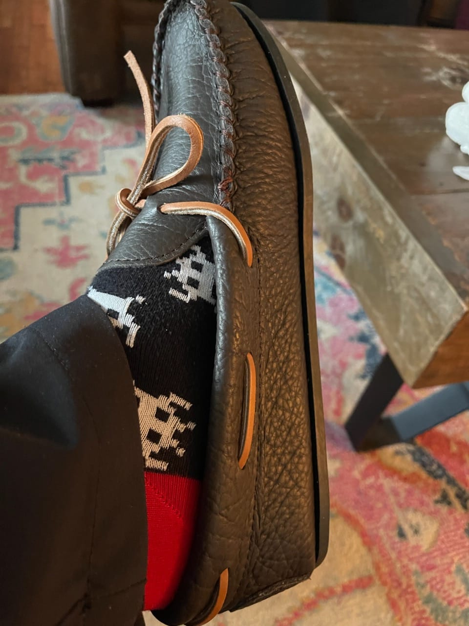 Customer photo review of Men's Buffalo Hide Leather Moccasin Shoes